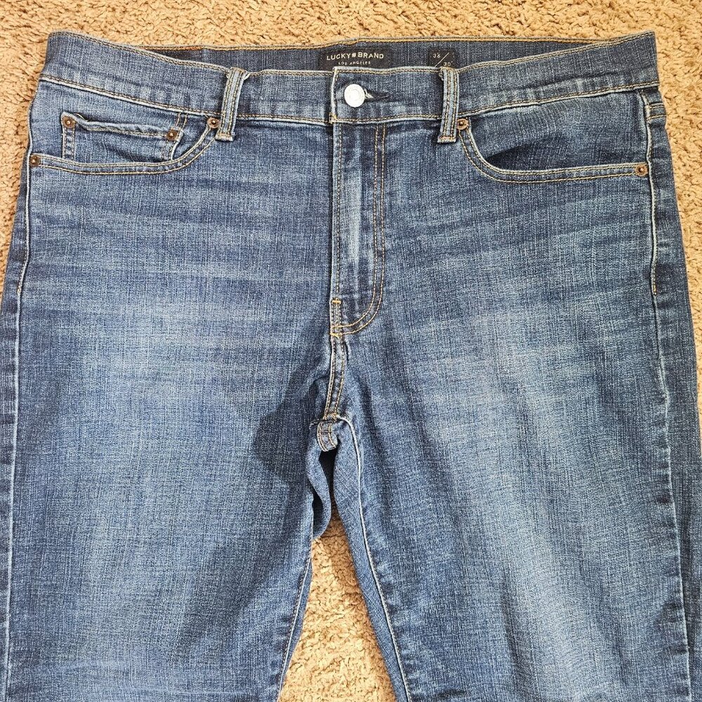 Lucky Brand 121 Slim Straight Jeans Men Tag 36x30 Act 38x28.5 Blue Stretch Denim - Picture 7 of 13